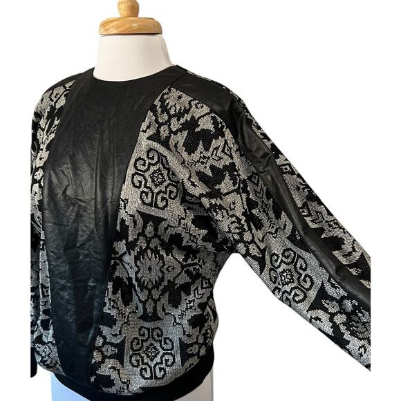 Vintage 80s Faux Leather Metallic Whimsigoth Big Shoulder Dolman Top Women's S - Picture 3 of 9